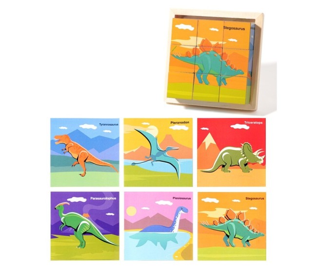 Puzzle din Lemn, Flippy, 9 Cuburi, 6 Fete, 4-6 Ani, 11 x 11 x 3.2 cm, Model Dinozauri, Multicolor Puzzle din Lemn, Flippy, 9 Cuburi, 6 Fete, 4-6 Ani, 11 x 11 x 3.2 cm, Model Dinozauri, Multicolor
