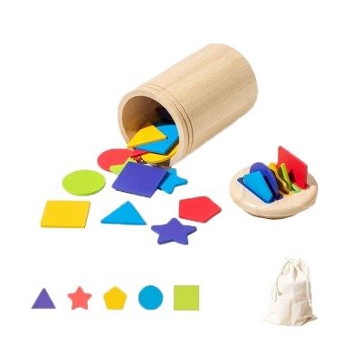 Jucarie Educativa Montessori din Lemn, 28 Piese, Flippy, Sortator cu Forme Geometrice, Joc de Motricitate Fina pentru Copii, Varsta 2+ ani, Saculet Depozitare, 11.3 x 7 cm, Multicolor