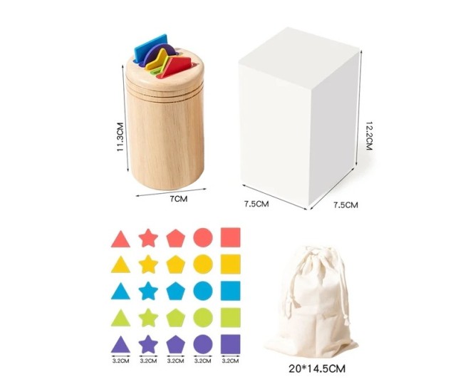 Jucarie Educativa Montessori din Lemn, 28 Piese, Flippy, Sortator cu Forme Geometrice, Joc de Motricitate Fina pentru Copii, Varsta 2+ ani, Saculet Depozitare, 11.3 x 7 cm, Multicolor