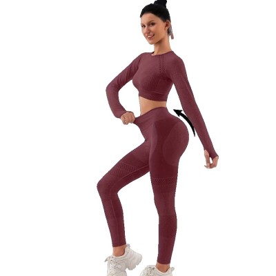 Costum Sport de Dama, Flippy, pentru Yoga, Talie Inalta, Top Scurt, Elastic, Burgundy, Marime S
