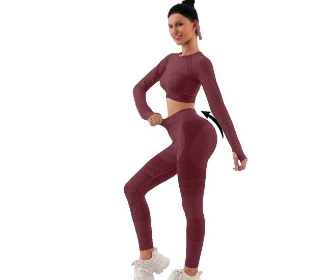 Costum Sport de Dama, Flippy, pentru Yoga, Talie Inalta, Top Scurt, Elastic, Burgundy, Marime S