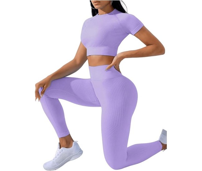 Costum pentru Fitness/Yoga, Flippy, pentru Femei, Material Elastic, Spandex, Talie Inalta, Mov, Marime M Costum pentru Fitness/Yoga, Flippy, pentru Femei, Material Elastic, Spandex, Talie Inalta, Mov, Marime M