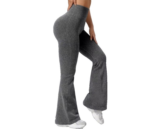 Pantaloni Sport de Dama, Flippy, pentru Yoga, Talie Inalta, Evazati, Tricotati, Gri Inchis, Marime XS
