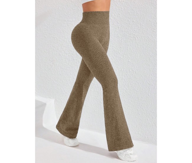 Pantaloni Sport de Dama, Flippy, pentru Yoga, Talie Inalta, Evazati, Tricotati, Khaki, Marime L