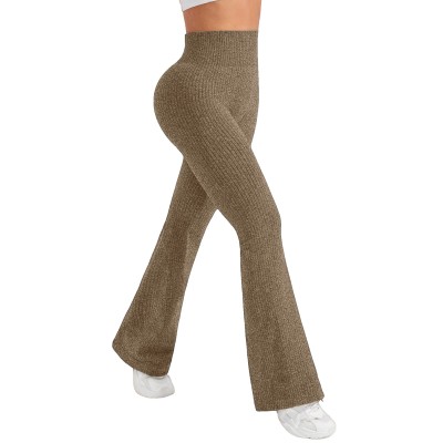Pantaloni Sport de Dama, Flippy, pentru Yoga, Talie Inalta, Evazati, Tricotati, Khaki, Marime XL