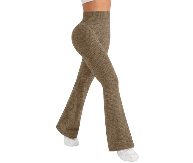 Pantaloni Sport de Dama, Flippy, pentru Yoga, Talie Inalta, Evazati, Tricotati, Khaki, Marime XS