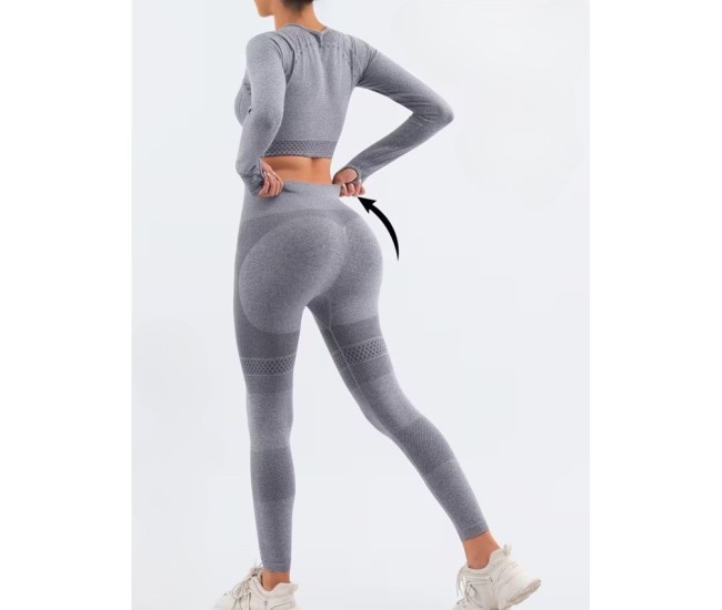 Costum Sport de Dama, Flippy, pentru Yoga, Talie Inalta, Top Scurt, Elastic, Gri, Marime S Costum Sport de Dama, Flippy, pentru Yoga, Talie Inalta, Top Scurt, Elastic, Gri, Marime S