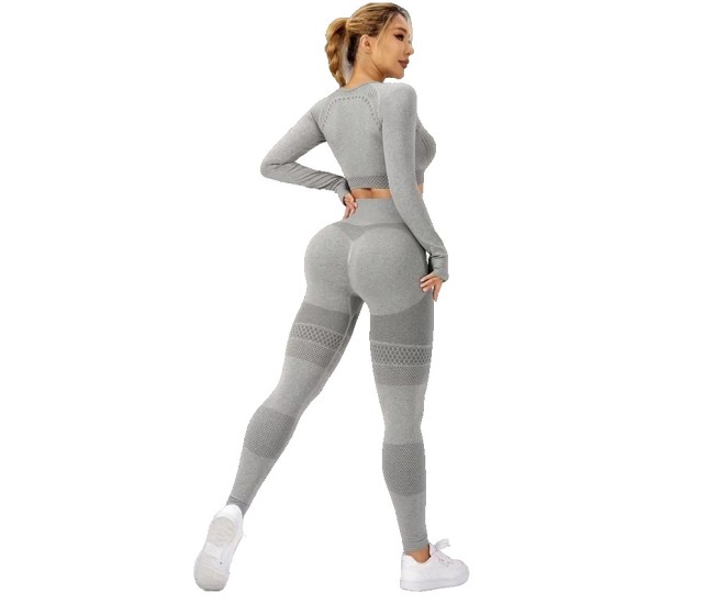 Costum Sport de Dama, Flippy, pentru Yoga, Talie Inalta, Top Scurt, Elastic, Gri, Marime S Costum Sport de Dama, Flippy, pentru Yoga, Talie Inalta, Top Scurt, Elastic, Gri, Marime S