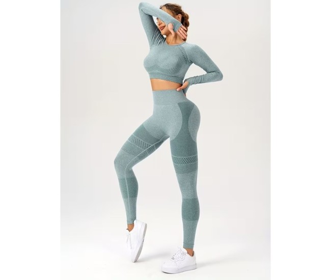 Costum Sport de Dama, Flippy, pentru Yoga, Talie Inalta, Top Scurt, Elastic, Verde Menta, Marime S Costum Sport de Dama, Flippy, pentru Yoga, Talie Inalta, Top Scurt, Elastic, Verde Menta, Marime S