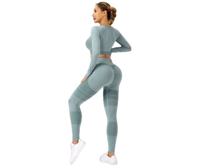 Costum Sport de Dama, Flippy, pentru Yoga, Talie Inalta, Top Scurt, Elastic, Verde Menta, Marime S Costum Sport de Dama, Flippy, pentru Yoga, Talie Inalta, Top Scurt, Elastic, Verde Menta, Marime S