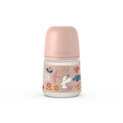 Biberon din silicon, 150ml, sx pro debit lent, roz, suavinex