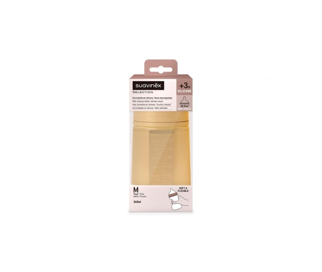 Biberon din silicon, 240ml, colour essence sx pro debit mediu, galben muștar Biberon din silicon, 240ml, colour essence sx pro debit mediu, galben muștar