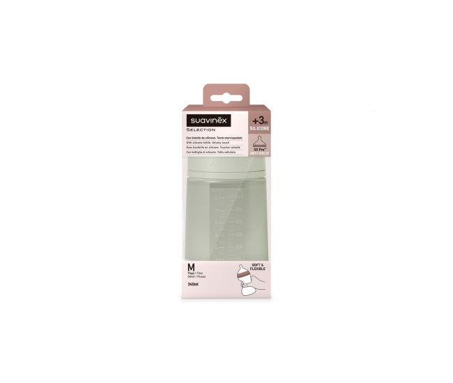 Biberon din silicon, 240ml, colour essence sx pro debit mediu, verde Biberon din silicon, 240ml, colour essence sx pro debit mediu, verde
