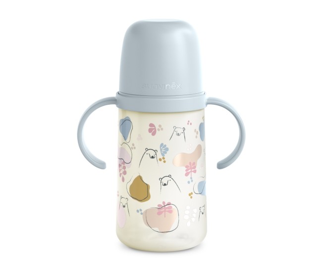 Cana cu muștiuc din silicon, 270 ml, bears, albastru, suavinex