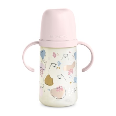 Cana cu muștiuc din silicon, 270 ml, bears, roz, suavinex