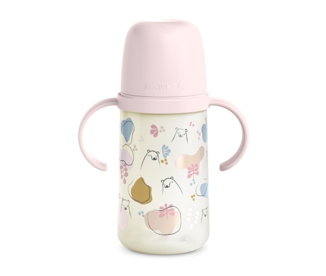Cana cu muștiuc din silicon, 270 ml, bears, roz, suavinex