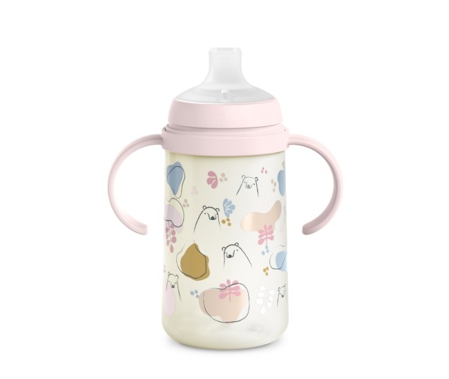 Cana cu muștiuc din silicon, 270 ml, bears, roz, suavinex