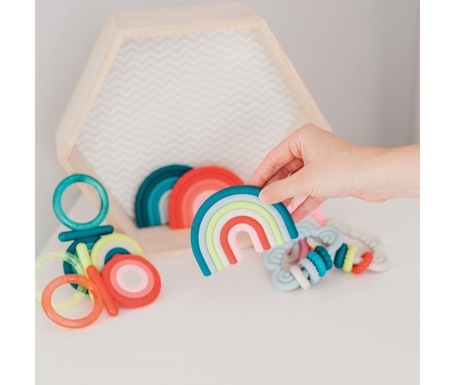 Inel de dentiție din silicon curcubeu, multicolor, suavinex Inel de dentiție din silicon curcubeu, multicolor, suavinex