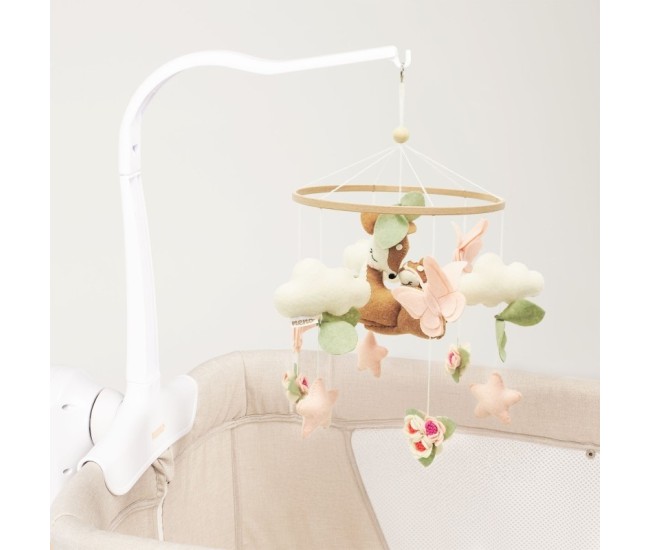 Neno rosi – carusel pentru pătuț cu braț de prindere