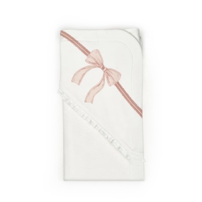 Paturica pentru nou nascut, 100% bumbac organic, bow, babycosy, powder Paturica pentru nou nascut, 100% bumbac organic, bow, babycosy, powder