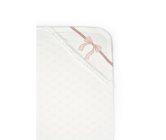 Paturica pentru nou nascut, 100% bumbac organic, bow, babycosy, powder Paturica pentru nou nascut, 100% bumbac organic, bow, babycosy, powder