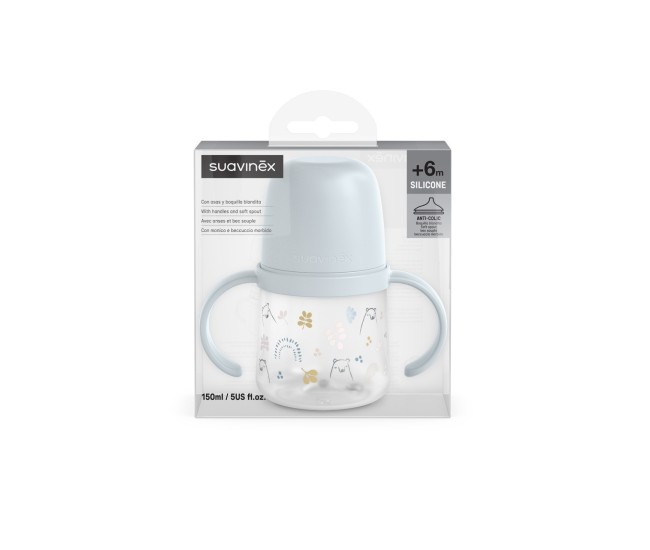 Prima cană cu muștiuc din silicon 150 ml, +4l, bears, albastru, suavinex