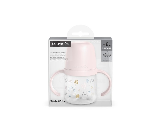 Prima cană cu muștiuc din silicon 150 ml, +4l, bears, roz, suavinex