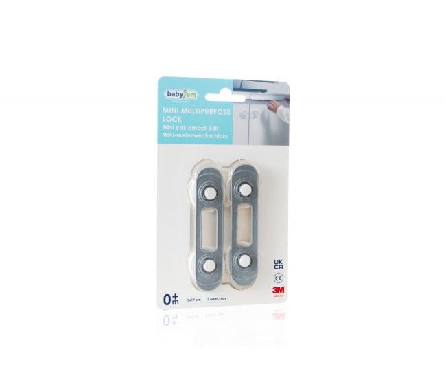 Set 2 mini sigurante universale pentru usi si dulapuri babyjem, gri Set 2 mini sigurante universale pentru usi si dulapuri babyjem, gri