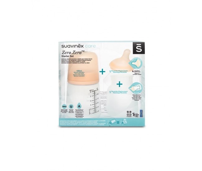 Set biberon anticolici 180 ml + tetină cu debit variabil + săculeț silicon zero zero suavinex Set biberon anticolici 180 ml + tetină cu debit variabil + săculeț silicon zero zero suavinex