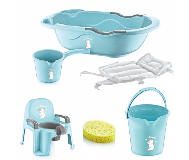Set cadita de baie cu 6 piese babyjem bebe lux (culoare: bleu) Set cadita de baie cu 6 piese babyjem bebe lux (culoare: bleu)