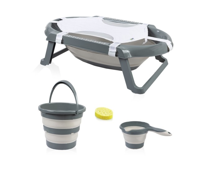 Set cadita pliabila de baie babyjem, 5 piese, antracit