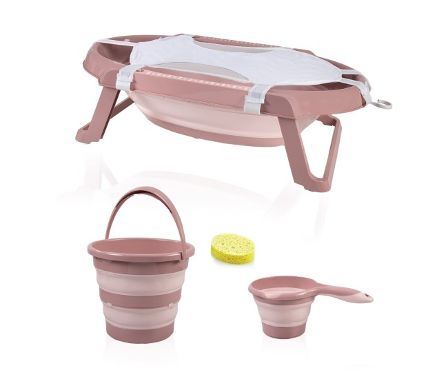 Set cadita pliabila de baie babyjem, 5 piese, somon Set cadita pliabila de baie babyjem, 5 piese, somon