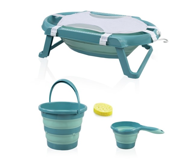 Set cadita pliabila de baie babyjem, 5 piese, turcoaz