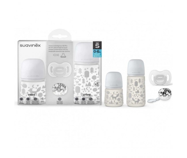 Set cadou biberon 150 ml + biberon 270 ml + suzetă + lănțișor suzetă fox, suavinex Set cadou biberon 150 ml + biberon 270 ml + suzetă + lănțișor suzetă fox, suavinex