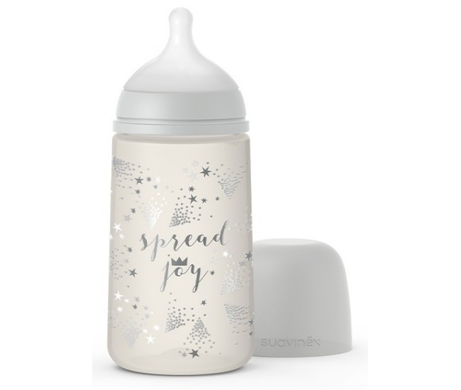 Set cadou biberon 270ml + suzetă 0-6m + clema silver premium, spread joy, suavinex Set cadou biberon 270ml + suzetă 0-6m + clema silver premium, spread joy, suavinex