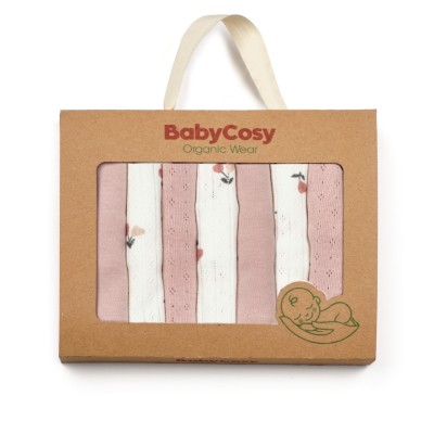 Set de 7 batistute din bumbac pentru bebelusi, babycosy, 25cmx25cm, roz