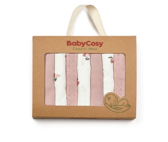 Set de 7 batistute din bumbac pentru bebelusi, babycosy, 25cmx25cm, roz Set de 7 batistute din bumbac pentru bebelusi, babycosy, 25cmx25cm, roz