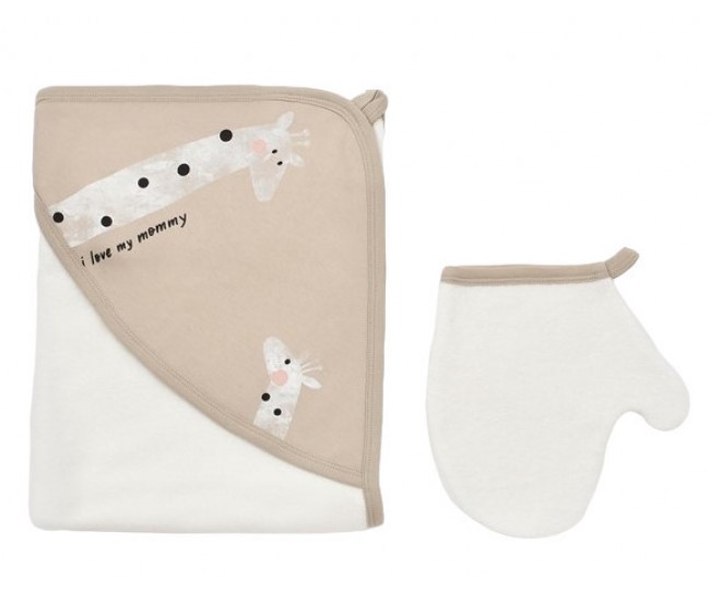 Set de baie cu prosop si manusa girafa, babycosy, mink Set de baie cu prosop si manusa girafa, babycosy, mink