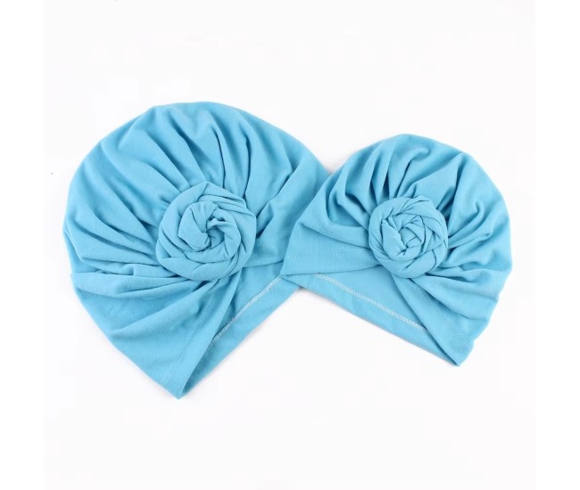 Set turbane mama-copil cu pampoane, bleu
