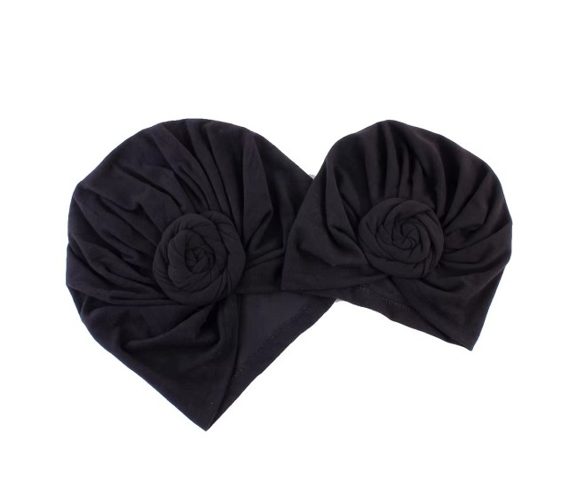 Set turbane mama-copil cu pampoane, negru