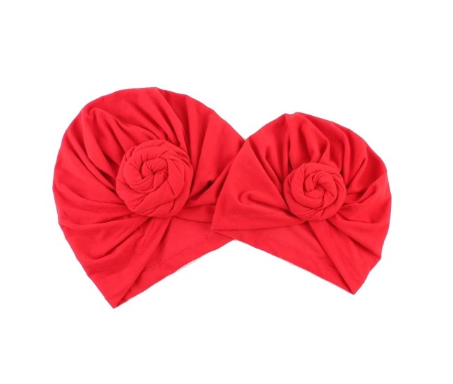 Set turbane mama-copil cu pampoane, rosu