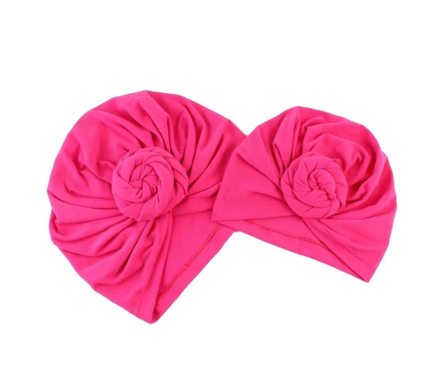Set turbane mama-copil cu pampoane, roz aprins