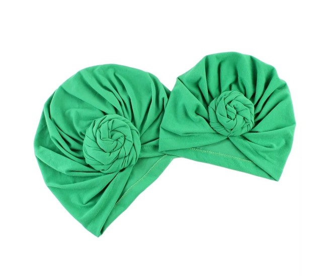 Set turbane mama-copil cu pampoane, verde