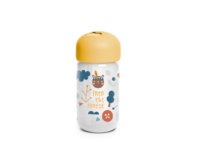 Sticlă de apă cu pai inclus, 340 ml, galben, forest, suavinex