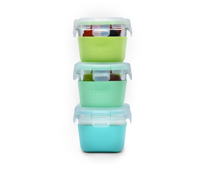 Set 3 recipiente sticla 3 160ml cu husa antiderapanta silicon melii blue mint lime Set 3 recipiente sticla 3 160ml cu husa antiderapanta silicon melii blue mint lime
