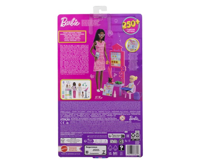 Barbie set de joaca papusa barbie bruneta mulatra face cariera profesoara