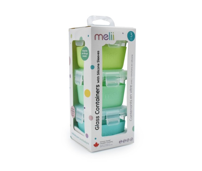 Set 3 recipiente sticla 3 160ml cu husa antiderapanta silicon melii blue mint lime Set 3 recipiente sticla 3 160ml cu husa antiderapanta silicon melii blue mint lime