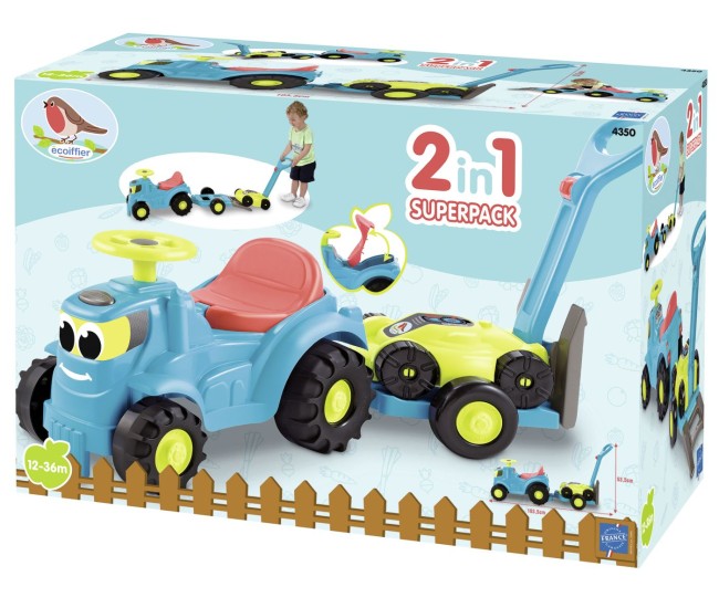 Ecoiffier set tractor ride cu remorca si cositoare