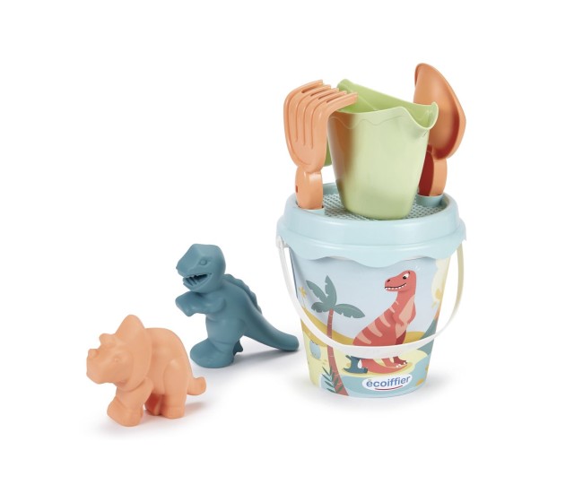 Ecoiffier set galeata dino cu 2 forme de nisip 17cm Ecoiffier set galeata dino cu 2 forme de nisip 17cm