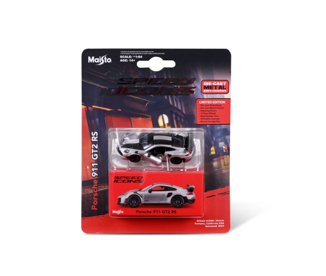 Maisto masinuta metalica speed icons porsche 911 gt2 rs silver black scara 1 la 64 Maisto masinuta metalica speed icons porsche 911 gt2 rs silver black scara 1 la 64